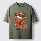 Kyoto-Lion Cute Christmas Capybara Washed T-Shirt