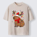 Kyoto-Lion Cute Christmas Capybara Washed T-Shirt