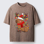 Kyoto-Lion Cute Christmas Capybara Washed T-Shirt