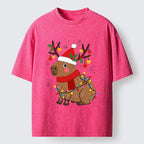 Kyoto-Lion Cute Christmas Capybara Washed T-Shirt