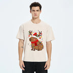 Kyoto-Lion Cute Christmas Capybara Washed T-Shirt
