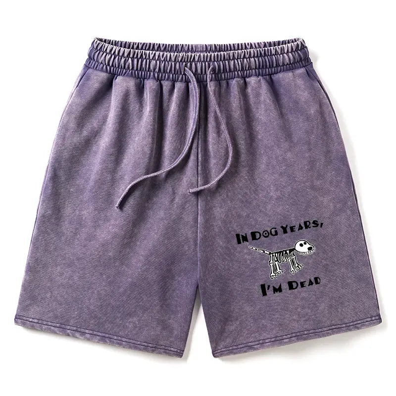 Kyoto-Lion Funny Meme Old Dog Dead In Dog Years Vibe Washed Shorts