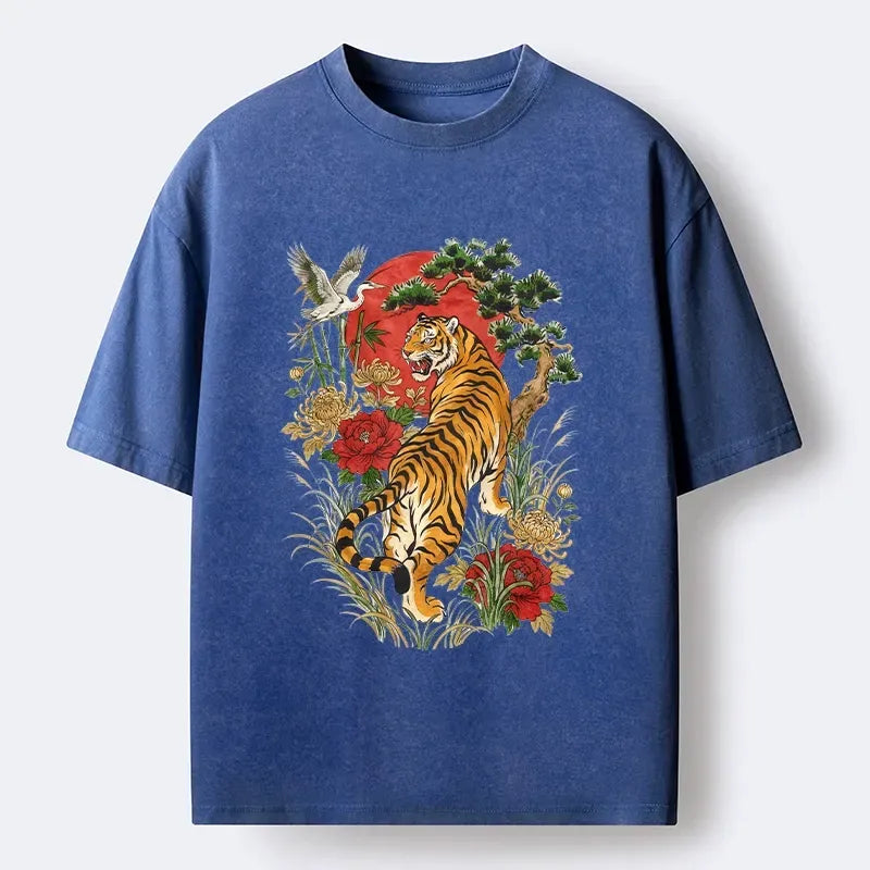 Kyoto-Lion Majestic Tiger Under The Red Sun Washed T-Shirt