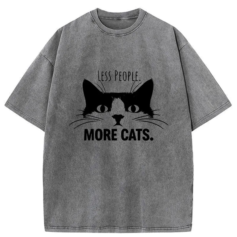 Washed Japanese Cat T-Shirt for Daily Wear