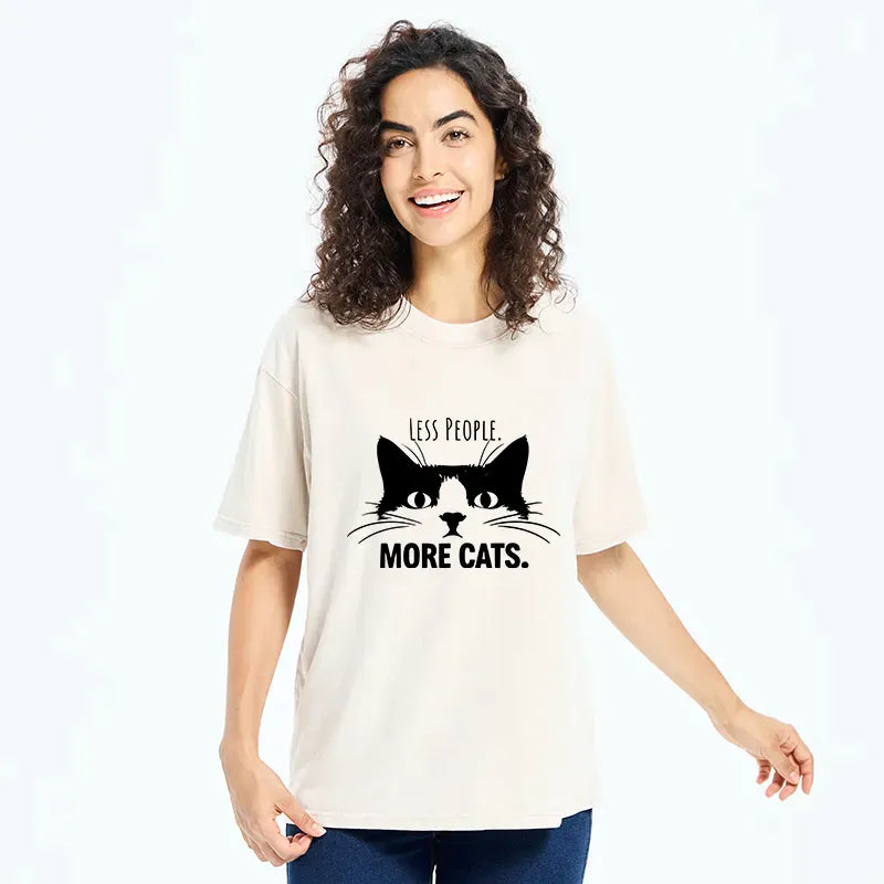 Kyoto-Lion Less People More Cats Funny Washed T-Shirt