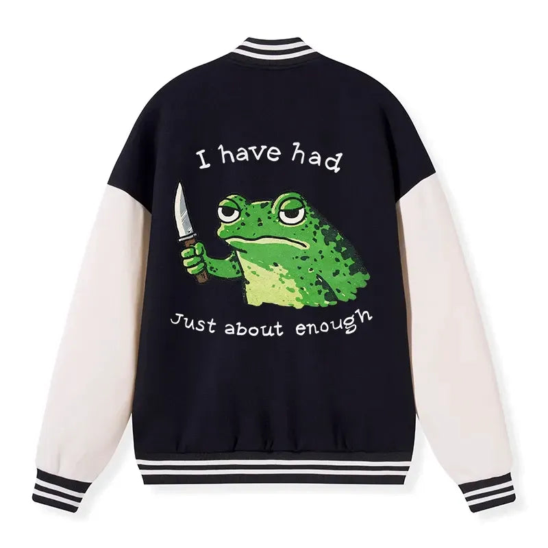 trendy Japanese frog varsity jacket for daily wear