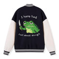 trendy Japanese frog varsity jacket for daily wear