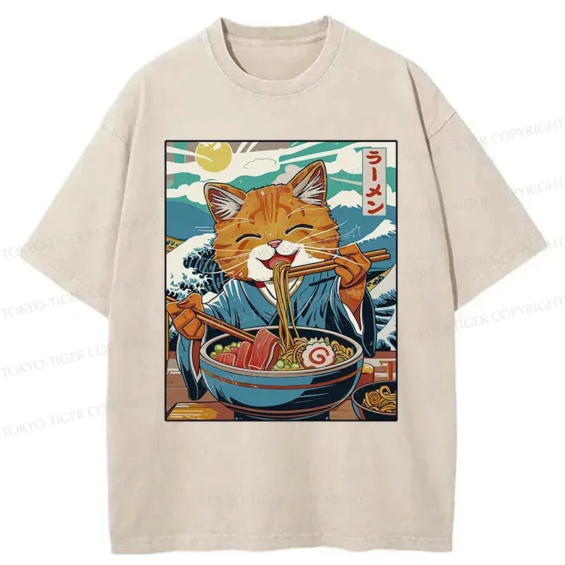 Japanese Cat Ramen T-Shirt for Daily Wear