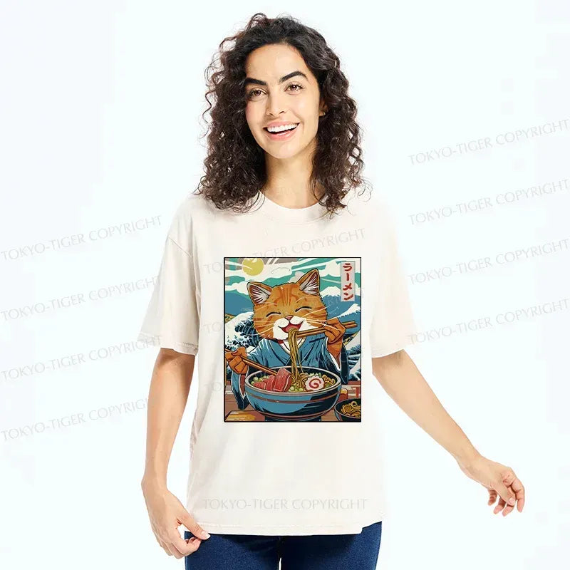 Japanese Cat Ramen T-Shirt for Daily Wear