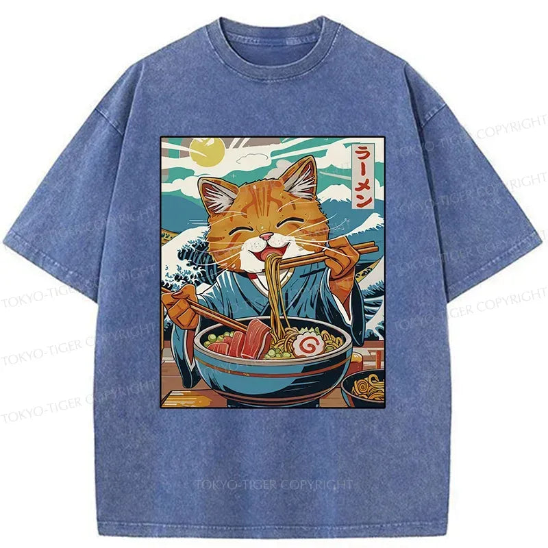 Japanese Cat Ramen T-Shirt for Daily Wear