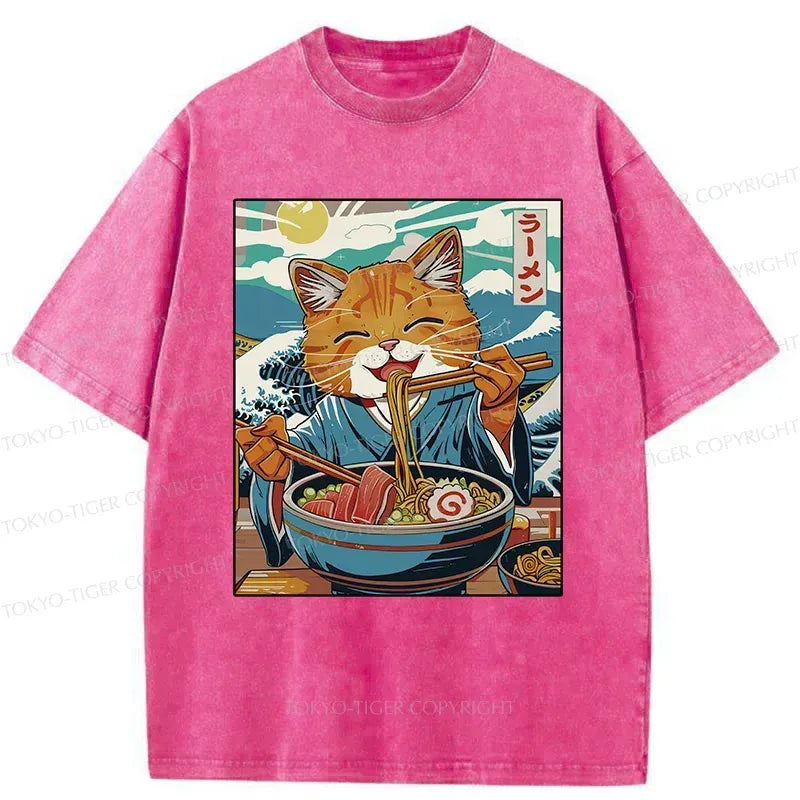 Japanese Cat Ramen T-Shirt for Daily Wear