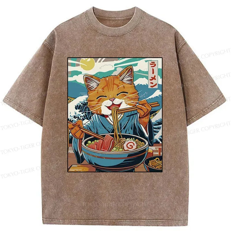 Japanese Cat Ramen T-Shirt for Daily Wear