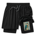 Kyoto-Lion Vintage Owl Woodblock Art Training Shorts