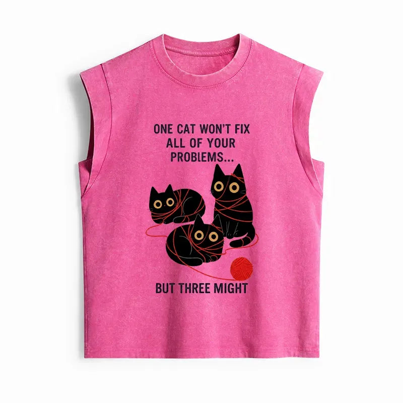 Kyoto-Lion Three Cats Fix All Problems Women's Washed Tank Tops
