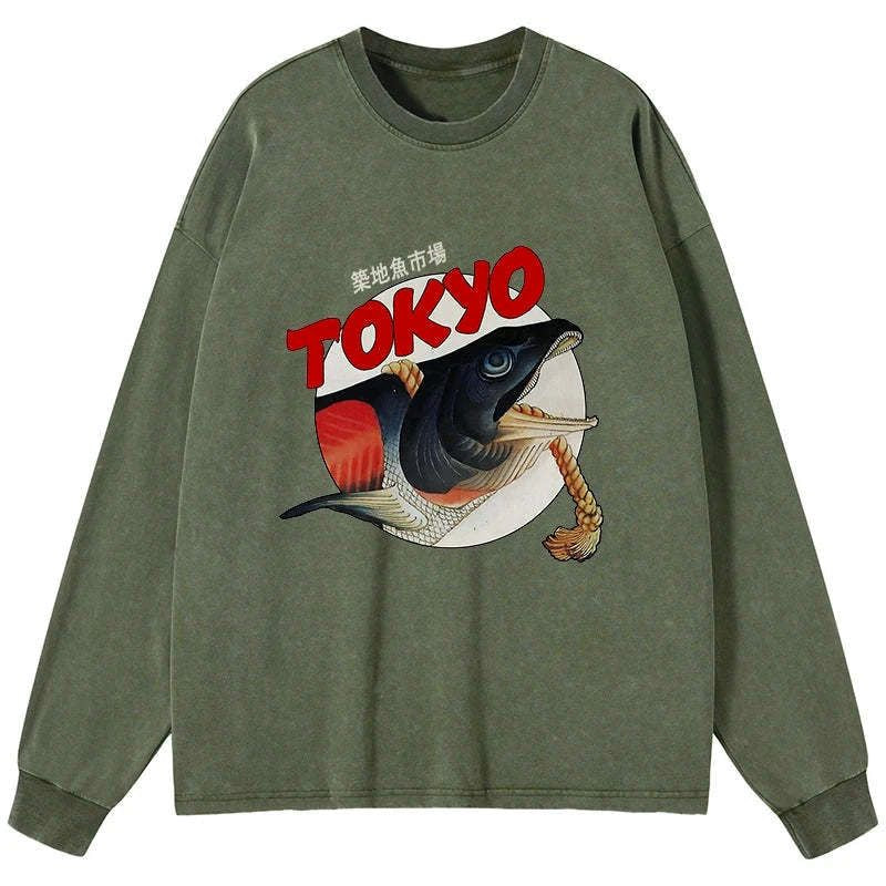japanese fish market washed tee free shipping