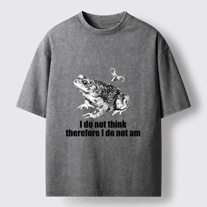 Kyoto-Lion Funny Meme Wind Up Toad No Think No Exist Washed T-Shirt