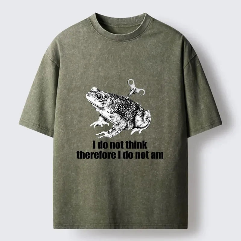 Kyoto-Lion Funny Meme Wind Up Toad No Think No Exist Washed T-Shirt