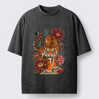 Kyoto-Lion Floral Tiger Art Washed T-Shirt
