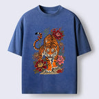 Kyoto-Lion Floral Tiger Art Washed T-Shirt