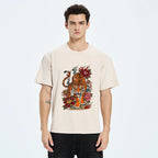 Kyoto-Lion Floral Tiger Art Washed T-Shirt