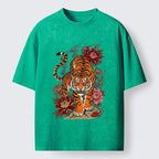 Kyoto-Lion Floral Tiger Art Washed T-Shirt