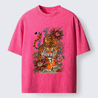 Kyoto-Lion Floral Tiger Art Washed T-Shirt