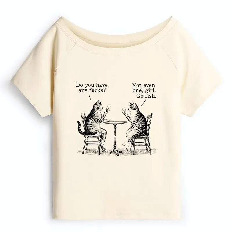 Kyoto-Lion Cat Poker Night Off Shoulder T-Shirt