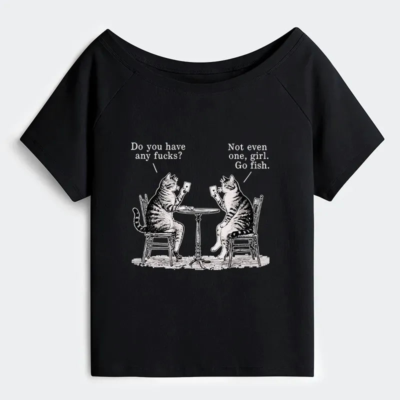 Japanese Cat Poker Night Off Shoulder T-Shirt