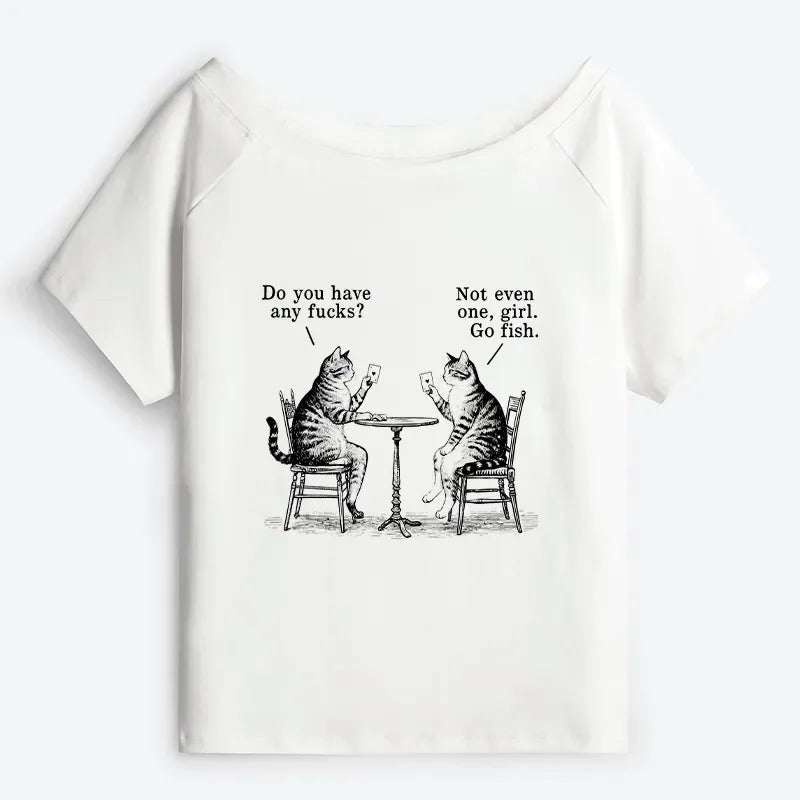 Kyoto-Lion Cat Poker Night Off Shoulder T-Shirt