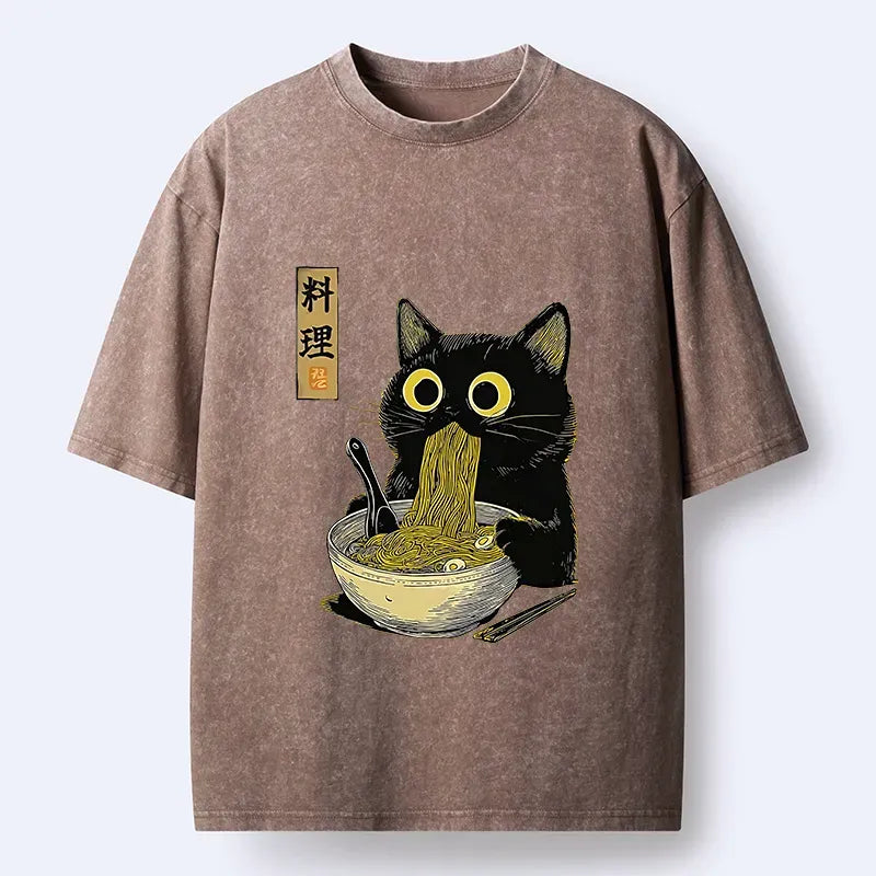 Japanese Black Cat T-Shirt for Daily Wear
