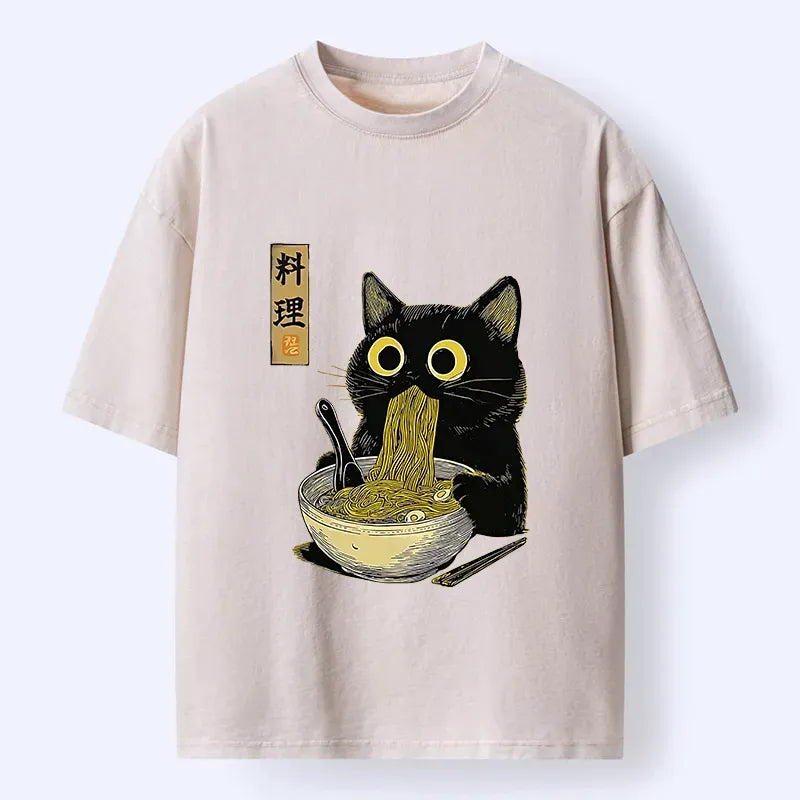 Japanese Black Cat T-Shirt for Daily Wear