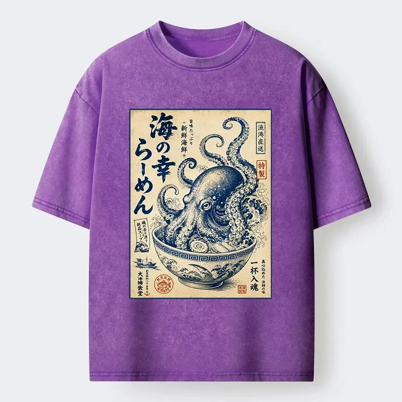 Octopus Ukiyo-e Washed T-Shirt Trendy