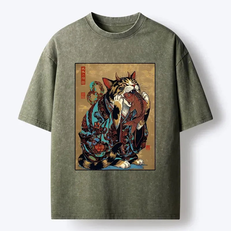 Washed Vintage Cat Tee for Summer Sale