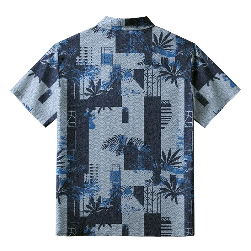 Kyoto-Lion Palms Meets Geometric Art Button-up Shirt