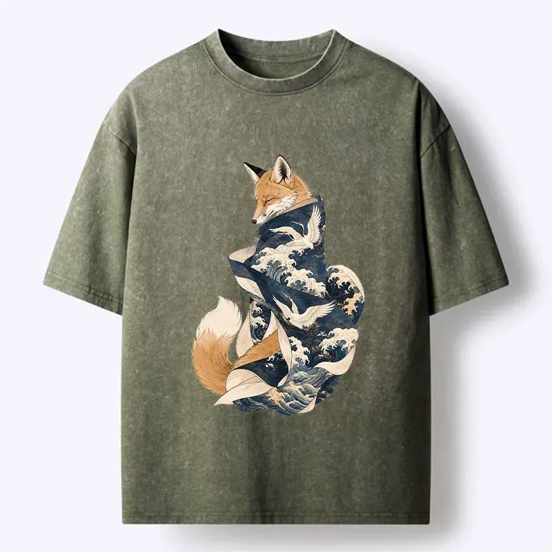 Washed Fox Graphic Tee for Streetwear