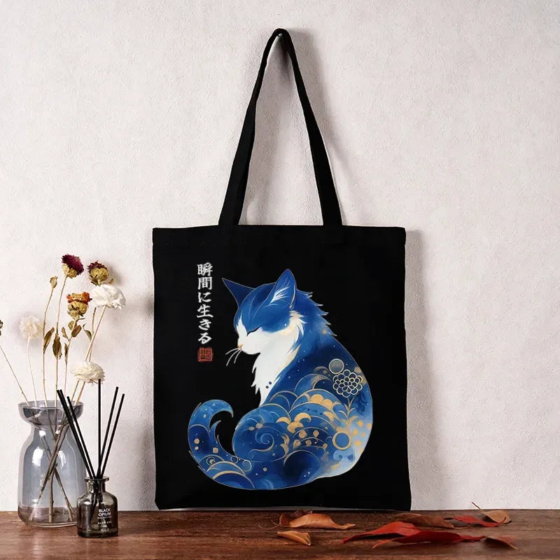 Retro Kyoto Cat Canvas Tote Bag Gift Idea