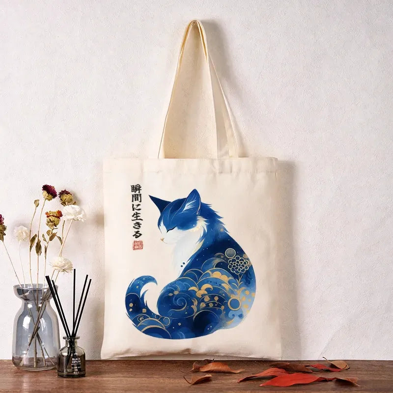 Kyoto-Lion Retro Zen Cat: Living the Present Tote Bag