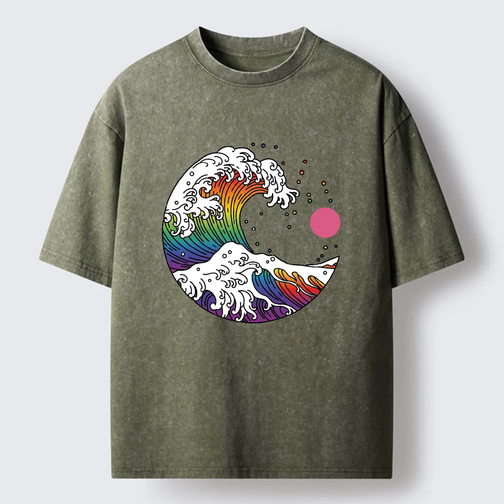 Kyoto-Lion Rainbow Waves Washed T-Shirt