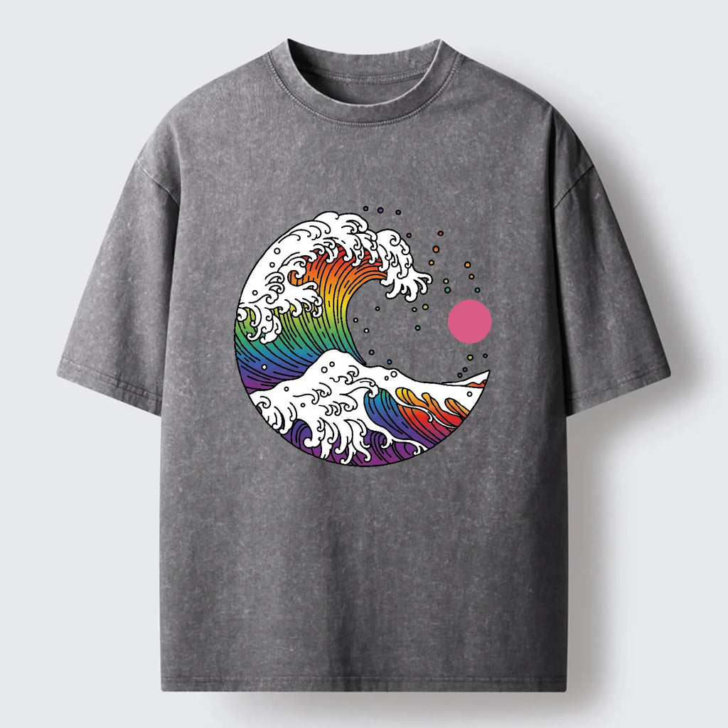 Unisex Cotton T-Shirt with Japanese Wave Print