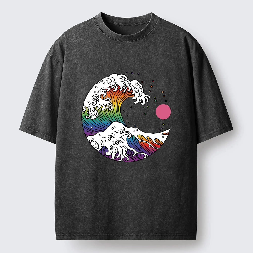 Japanese Vintage Rainbow Washed T-Shirt for Daily Wear