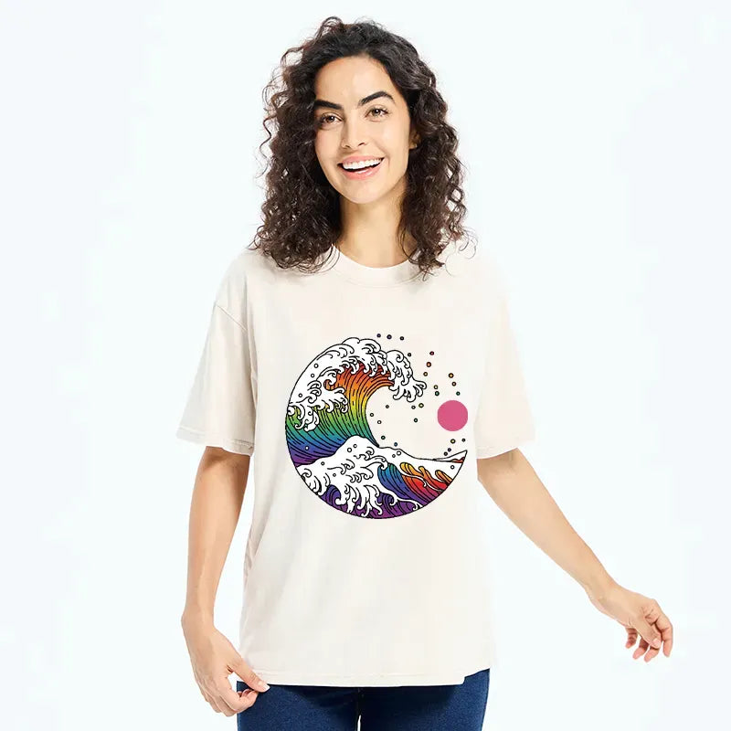 Unisex Cotton T-Shirt with Japanese Wave Print