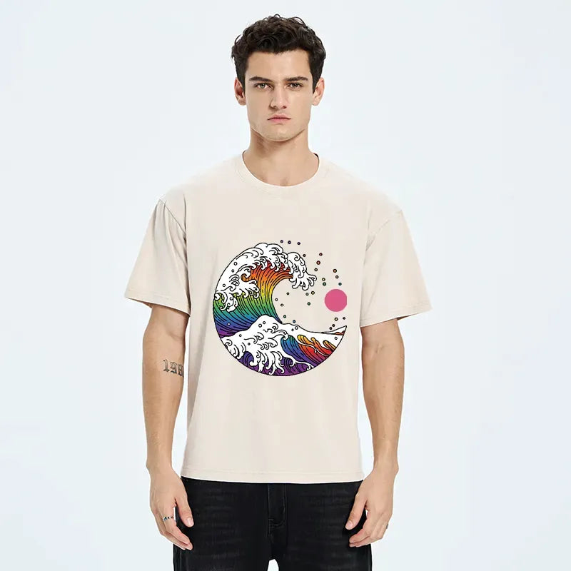 Kyoto-Lion Rainbow Waves Washed T-Shirt
