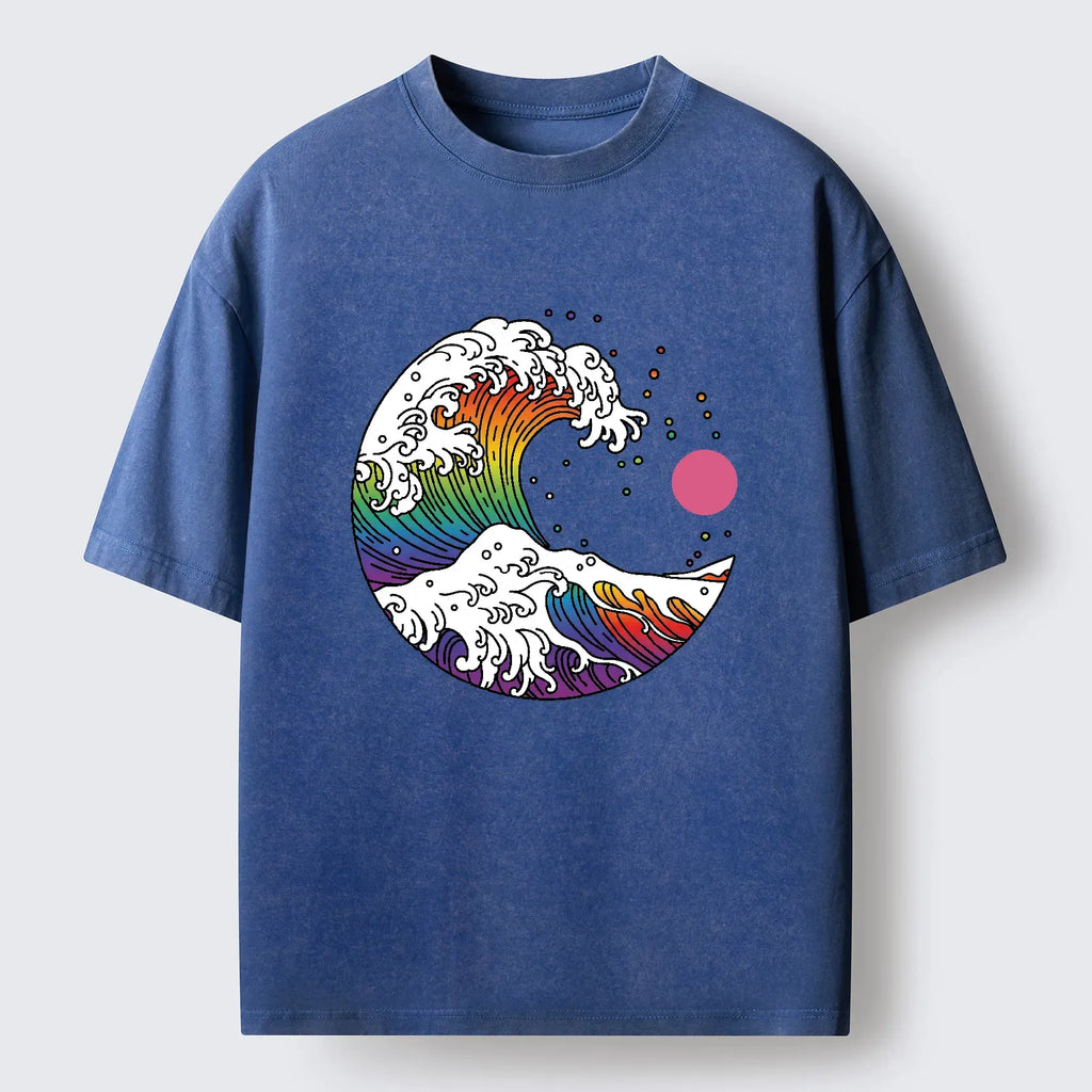 Kyoto-Lion Rainbow Waves Washed T-Shirt