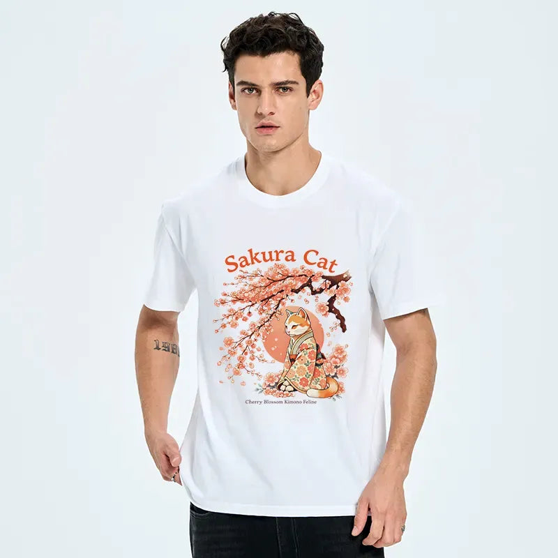 Kyoto-Lion Cat Under The Sakura Classic T-Shirt