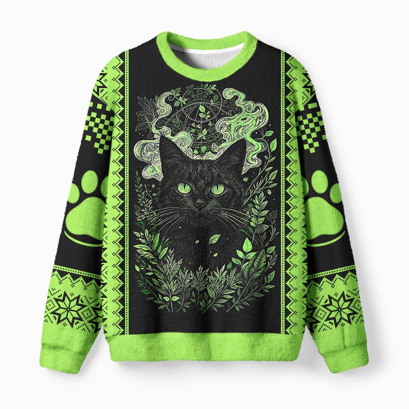 Kyoto-Lion Forest Spirit Feline Fuzzy Christmas Ugly Sweatshirt