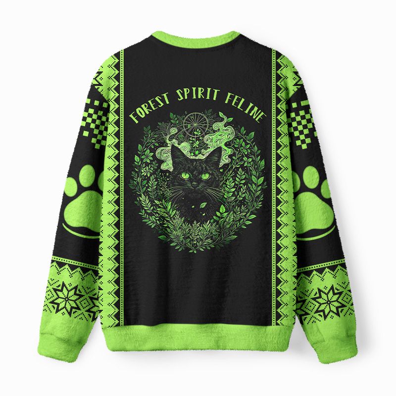 Kyoto-Lion Forest Spirit Feline Fuzzy Christmas Ugly Sweatshirt