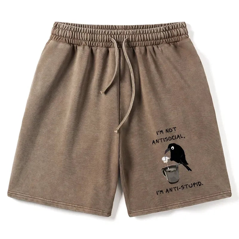 Kyoto-Lion Cool Crow Sips Calm Coffee Alone Washed Shorts