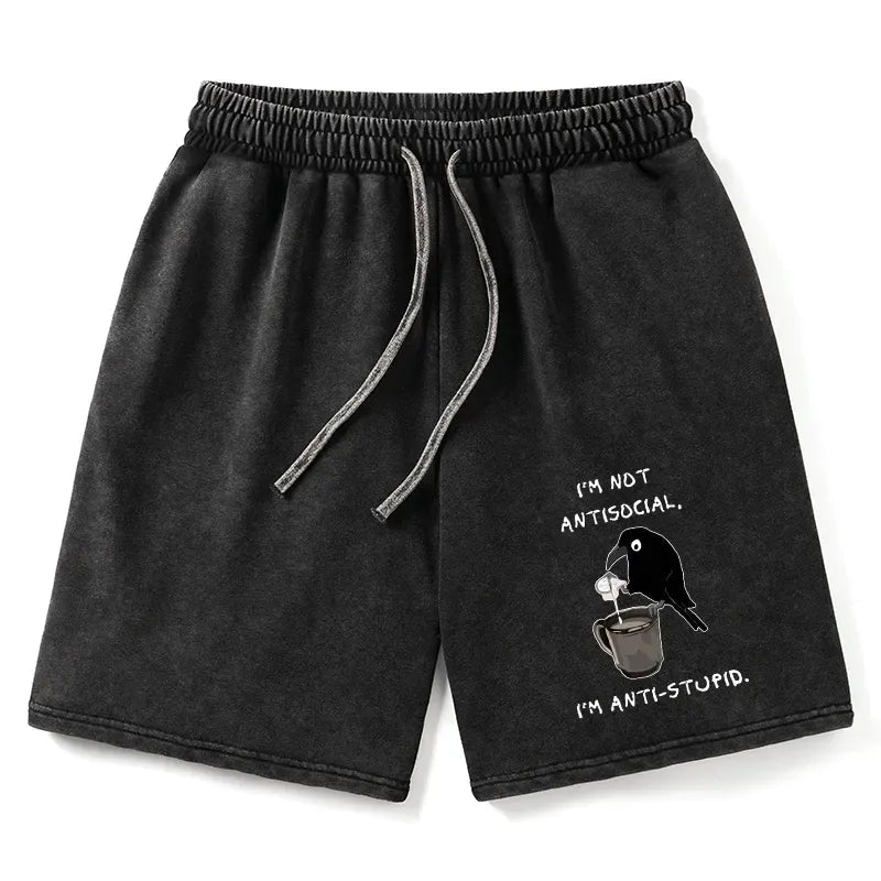 Kyoto-Lion Cool Crow Sips Calm Coffee Alone Washed Shorts