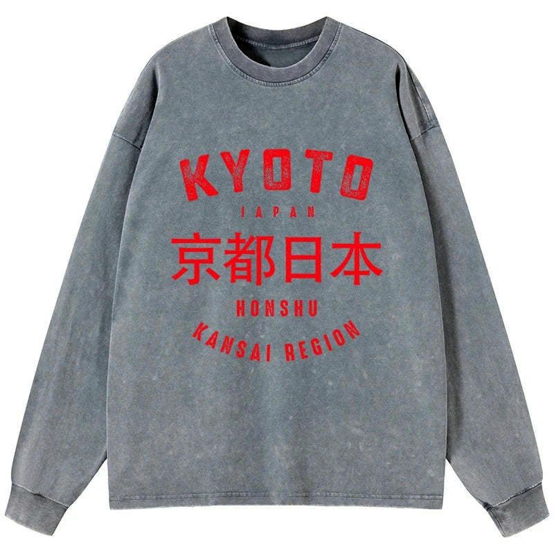 Kyoto-Lion Kyoto City Japan Vintage Washed Long Sleeve T-Shirt