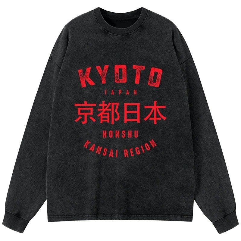 kyoto japan vintage washed long sleeve t-shirt
